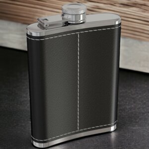 Tailored Premium Black Leather Hip Flask For Gentleman