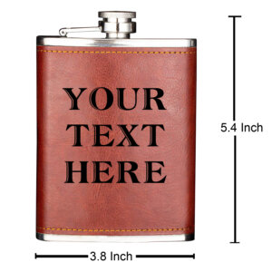 Tan Leather Hip Flask with Personalized Engraving