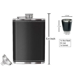 Personalized Name Black Leather Hip Flask Set With...