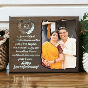 Customized Silver Wedding Anniversary Wooden Frame With Silver Plated Text