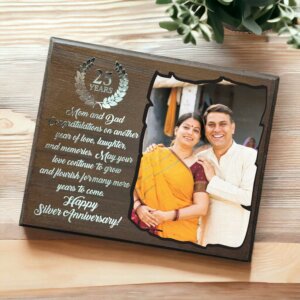 Customized Silver Wedding Anniversary Wooden Frame With Silver Plated Text