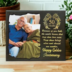 Elegant Golden Wedding Anniversary Wooden Frame With Gold Plated Text