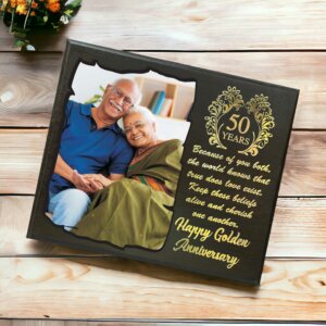 Elegant Golden Wedding Anniversary Wooden Frame With Gold Plated Text