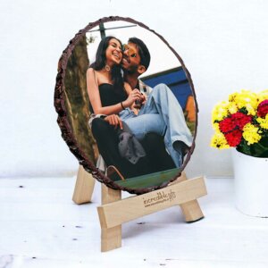 Customized Natural Wooden Slice Couple Photo Frame