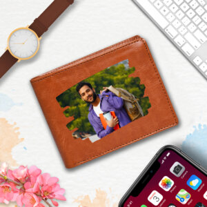 Elegant Tan Personalized Photo Wallet for Him