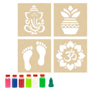 Wooden Stencils Set of 4 with Rangoli Colors