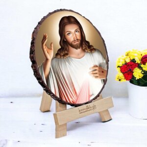 Natural Wooden Slice Lord Jesus Photo Frame