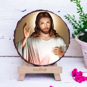 Natural Wooden Slice Lord Jesus Photo Frame