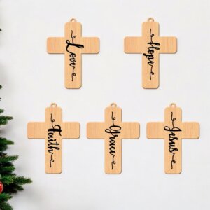 Inspirational Wooden Jesus Cross Set of 5 for Chri...