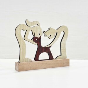 Girl & Boy with Puppy Decorative Wooden Sculp...