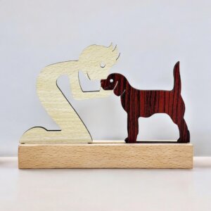 Boy with Puppy Premium Wooden Sculpture For Pet Lo...