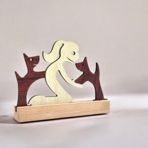 Girl with Puppy Premium Wooden Sculpture For Pet L...